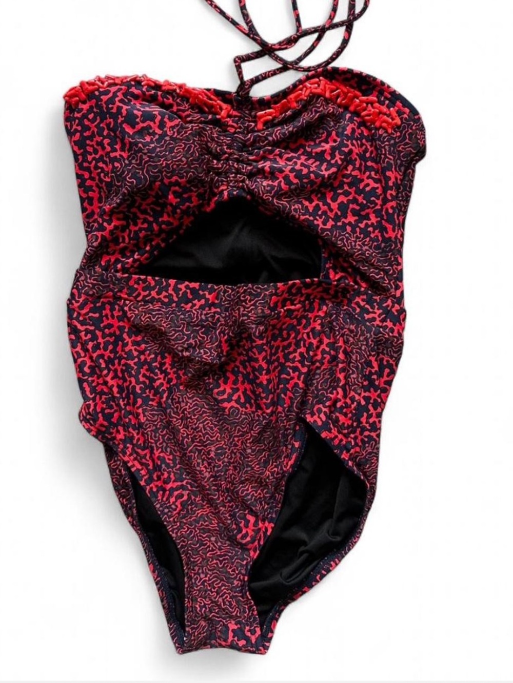 Michael Kors Beaded Lantana One Piece Halter Cutout swimsuit Red Coral Size 4